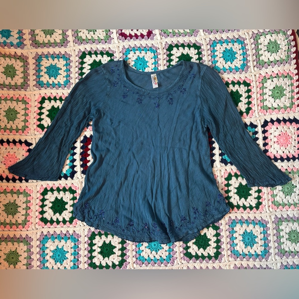 Blue India Boutique Sequin Hippy Top • Free Size